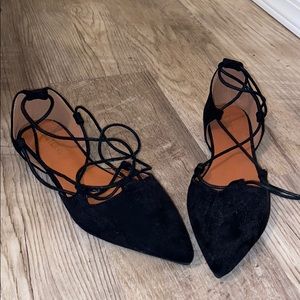 Black tie around ankle flats